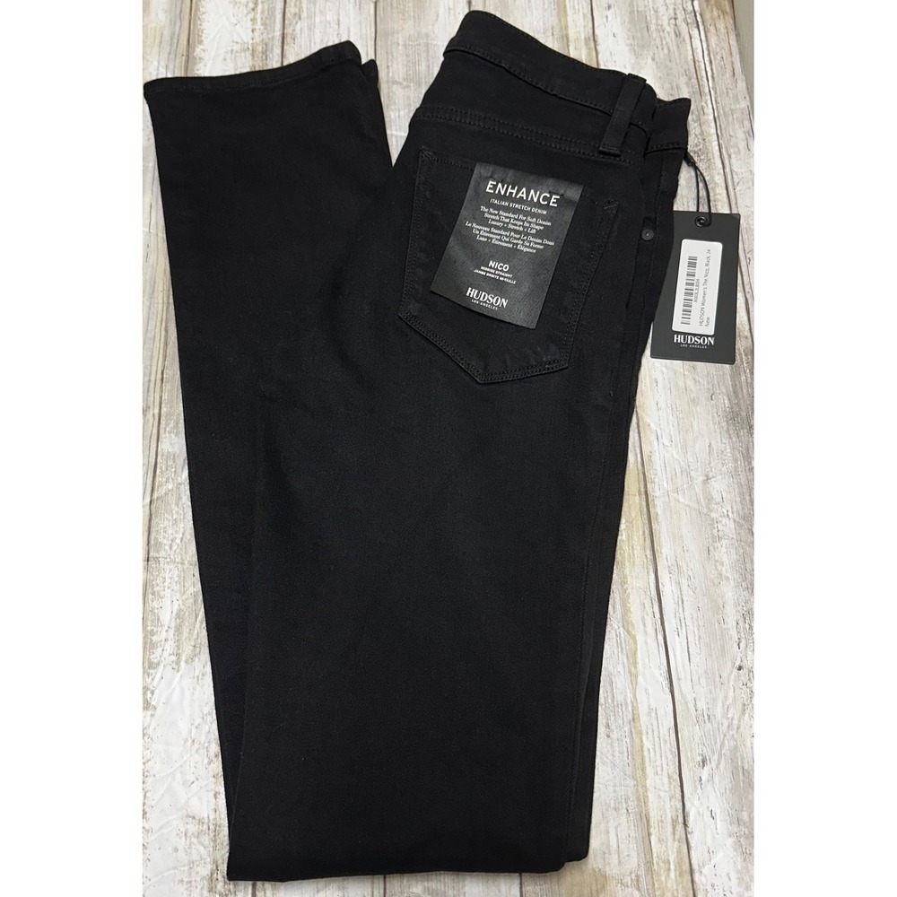 HUDSON Women The Nico Black Midrise Straight Italian Stretch Denim Jeans Size 24